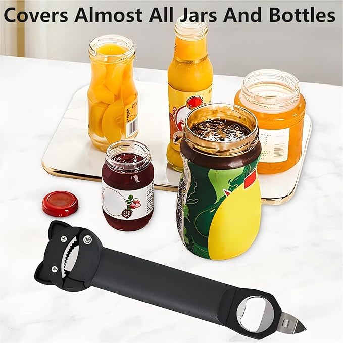 Jar Opener Bottle Opener and bottle cap opener,Multi function Retractable Magnetic Can Opener Fits Weak Hands, Arthritic Hands, Seniors,Low Strength and Children with Kitchen Gadgets(Black)