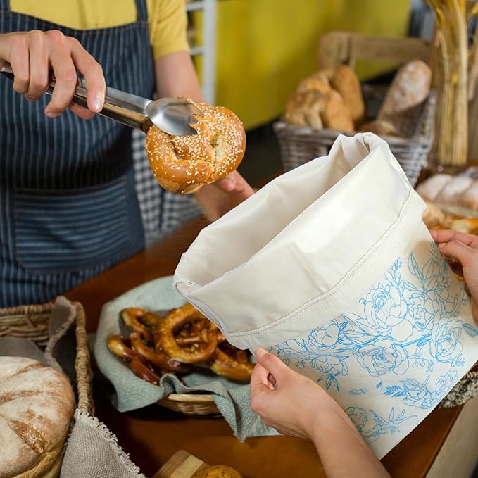 4 Pack Sourdough Bread Bags with Foodgrade TPU Lining, Linen Bread Bags for Homemade Breads, 16x12" Reusable Canvas Breads Bag with Drawstring Natural Large Storage for Fresh Keeping Loaf