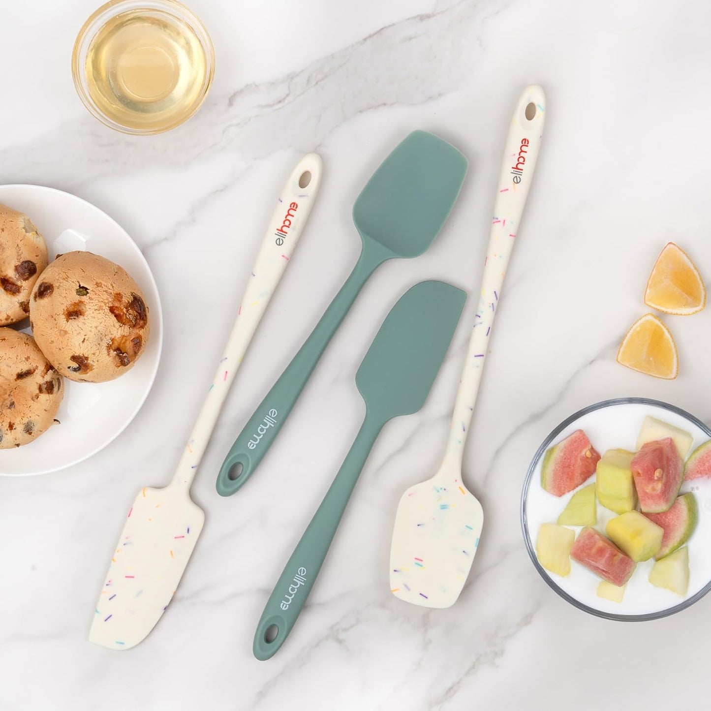 Elihome Skinny Silicone Spoonula - Non-Stick Heat Resistant Silicone Scraper Spatula for Mixing, Serving, Scraping, Stirring, and More - 11 Inch, Sage Green