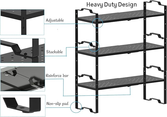 Expandable Shelf for Cabinet Organizer Adjustable Stackable Spice Rack at Kitchen and Bathroom More, Counter Countertop Cupboard Organization Pantry Storage (1 Pack/Gun-Grey, Medium)