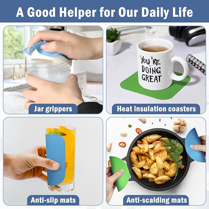 Aixoom Rubber Jar Opener Pads Set of 4, Round Heat-insulated Non-Slip Gripper Pads for Jars, Kitchen Tool for Easy Opening (Circle and Square)