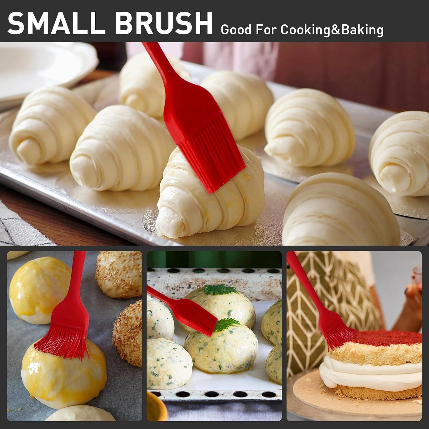 Begonia Silicone Basting Pastry Brush-2pcs Heat Resistant Cooking Brush for Oil, Sauce, Butter, BBQ, Grill and Marinade, BPA Free, Dishwasher Safe (Red)