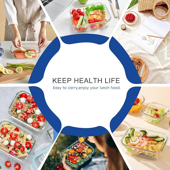 42pcs Glass Food Storage Containers with Lids Set, 21 Containers & 21 Lids Glass Meal Prep Containers with Snap Locking Lid Set, Leak Proof Lunch Container BPA-Free,Grey