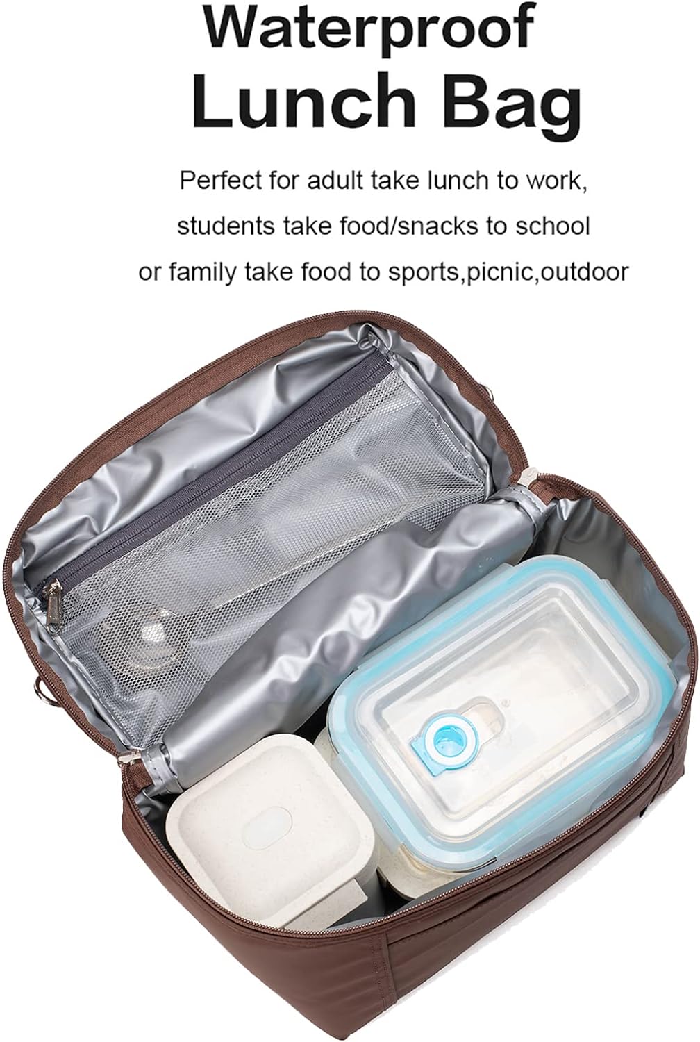 NOL Natural Organic Lifestyle Small Insulated Lunch Bags for Women Cooler Bag Lightweight Nylon Waterproof Lunch Box for Work(Small,coffee)