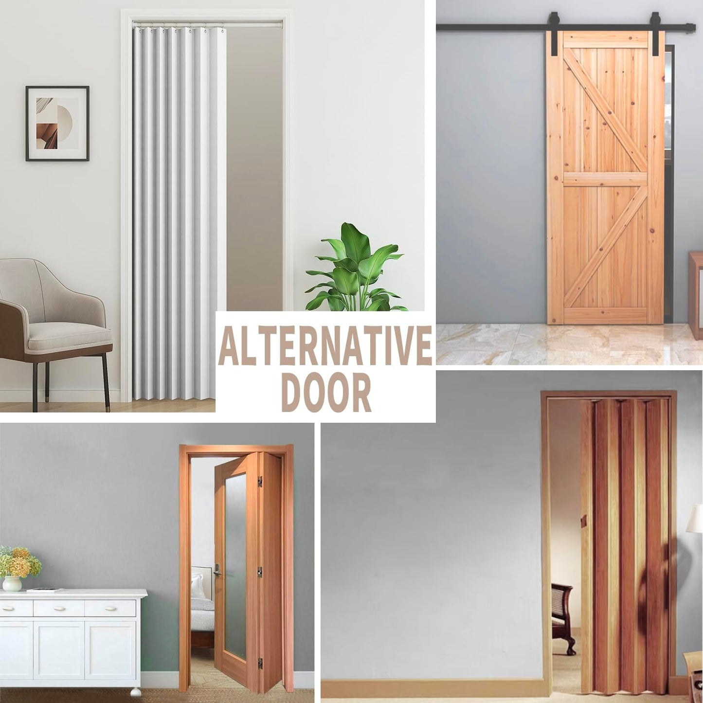 Vatge Door Curtains for Doorways, Accordion Style Curtain for Closet Doors, Temporary Doors for A Room Privacy, 1 Panel with Tieback, W52 x L78, Stone White