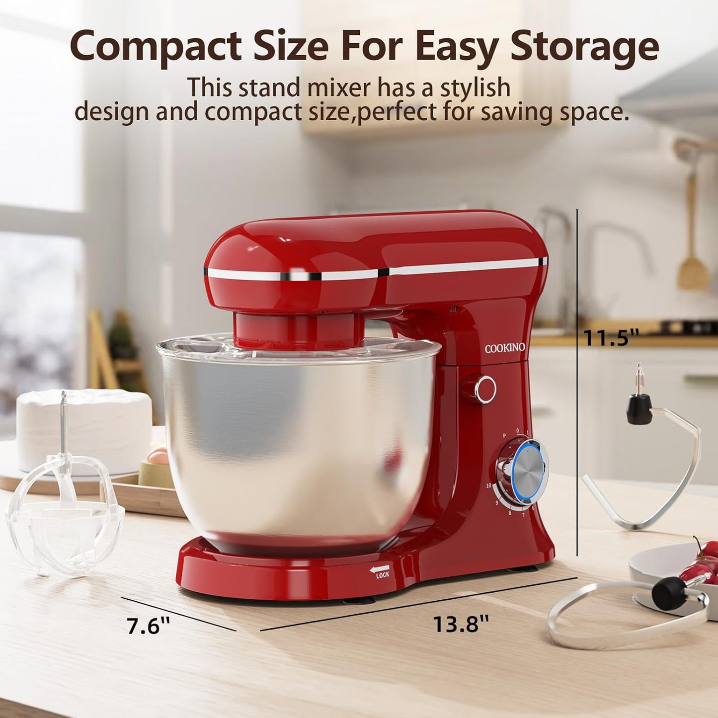 Electric Stand Mixer,10 Speeds Tilt-Head Food Mixer, 3-IN-1 Kitchen Mixer for Daily Cooks with 6 QT Bowl,Dough Hook, Beater, Whisk (Empire Red)