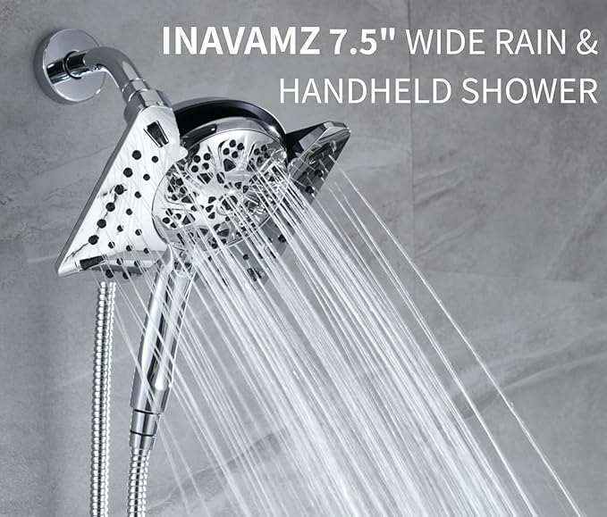 1.8 GPM Shower Head with Handheld: 2-in-1 High Pressure Shower Heads with Handheld Spray Combo 7.5" Rain Shower and 10 Spray Settings Handheld Shower Head, Detachable Showerhead with Hose