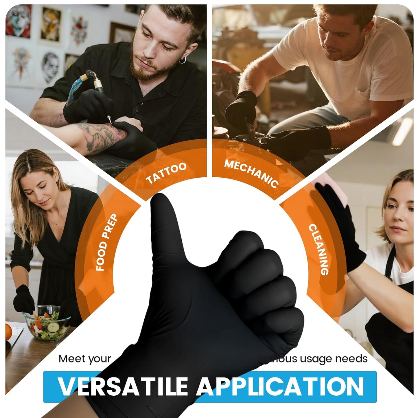 6 mil Disposable Nitrile Gloves, Heavy Duty Disposable Glove, Cooking Gloves, Latex Free, Powder Free (Black of 100, Large)