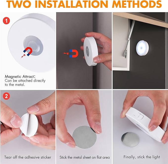 EverBrite 6 Pack Puck Lights with Remote, Wireless Closet and Under Cabinet Lights, Rechargeable Motion Sensor, Dimmable, Timable, Magnetic Attract - for Closet, Drawer, Stair, Bedroom
