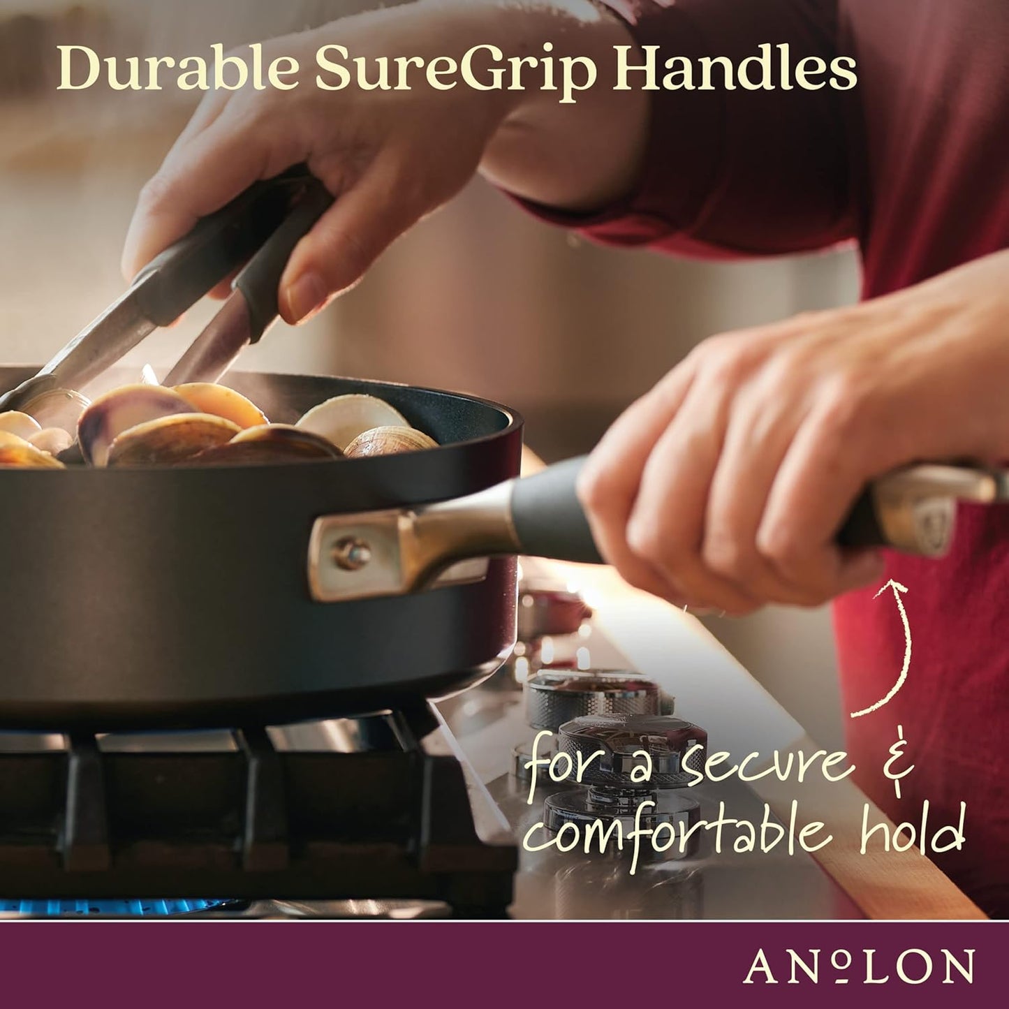 Anolon Advanced Home Hard Anodized Nonstick Frying Pan, 14.5 Inch – Large Skillet with Helper Handle, 14 Inch Nonstick Frying Pan, Durable Cookware - Moonstone