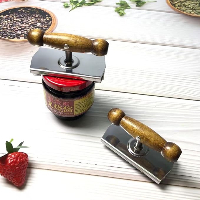 Oak Wood Handle Jar Opener - Stainless Steel Adjustable Lid Opener for Weak Hands, Seniors, Arthritis and Limited Grip – Fits 1.5"–4" Jar Lids