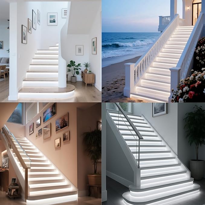Motion Triggered LED Stair Lights Indoor, 40" Cuttable Motion Sensor COB LED Strip Light Kit with 9 Modes Ideal for Indoor Step Lights(Cool White 6000K, 16 Stairs)