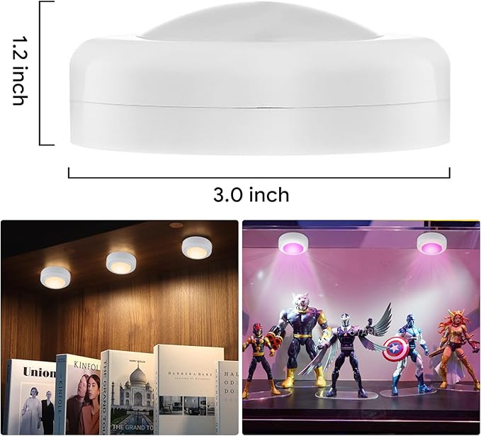 Yiliaw LED Puck Lights with Remote Control, AA Battery Operated, 12 Color Closet Under Cabinet Lighting, Push Tap Light, Under Counter for Kitchen, 3 Pack, White-Magnetic