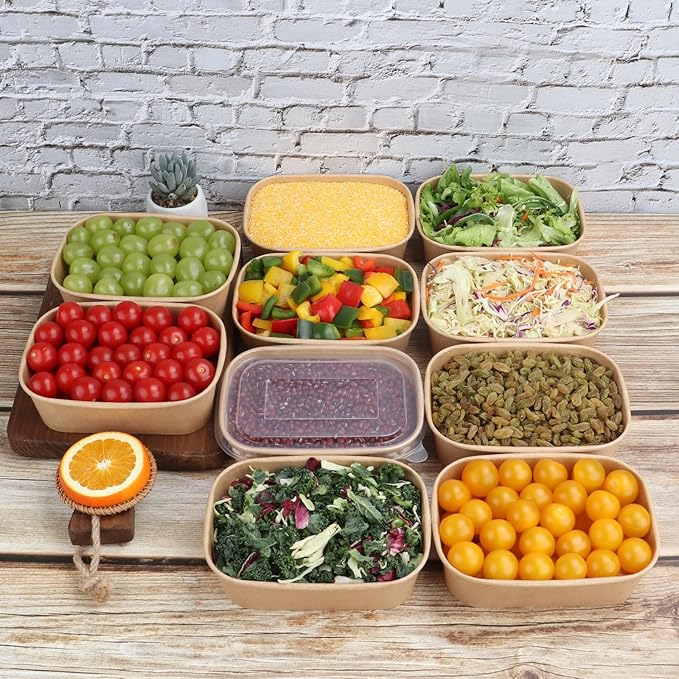 22OZ Disposable Kraft paper bowls with lids, Rectangle Food containers Soup Bowls Party Supplies Treat Bowls 50 PACK
