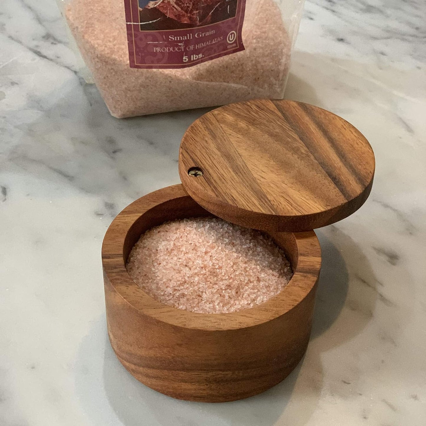 Ironwood Gourmet 28218 Square Charleston End Grain Chef's Board, Acacia Wood 14" Square & 28221 Appalachian Salt Cellar, Acacia Wood, 4 x 4 x 2.5 inches, Brown