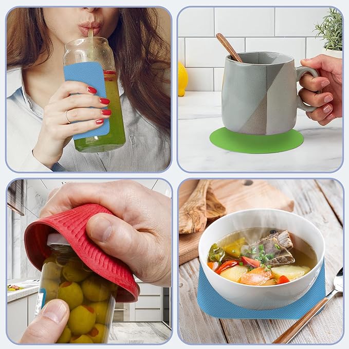 3PCS Jar Opener Gripper Pads - Rubber Jar Bottle Can Lids Opener, Kitchen Coasters for Seniors with Arthritis