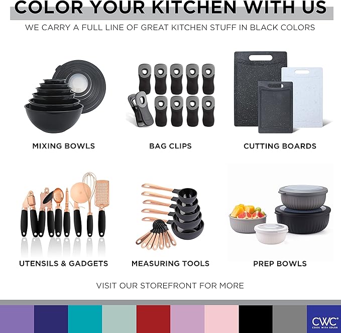 COOK WITH COLOR Prep Bowls with Lids- Wide and Deep Nesting Plastic Small Mixing Bowl Set with Lids, 12 Piece Set - Deep Bowls, Speckled Black