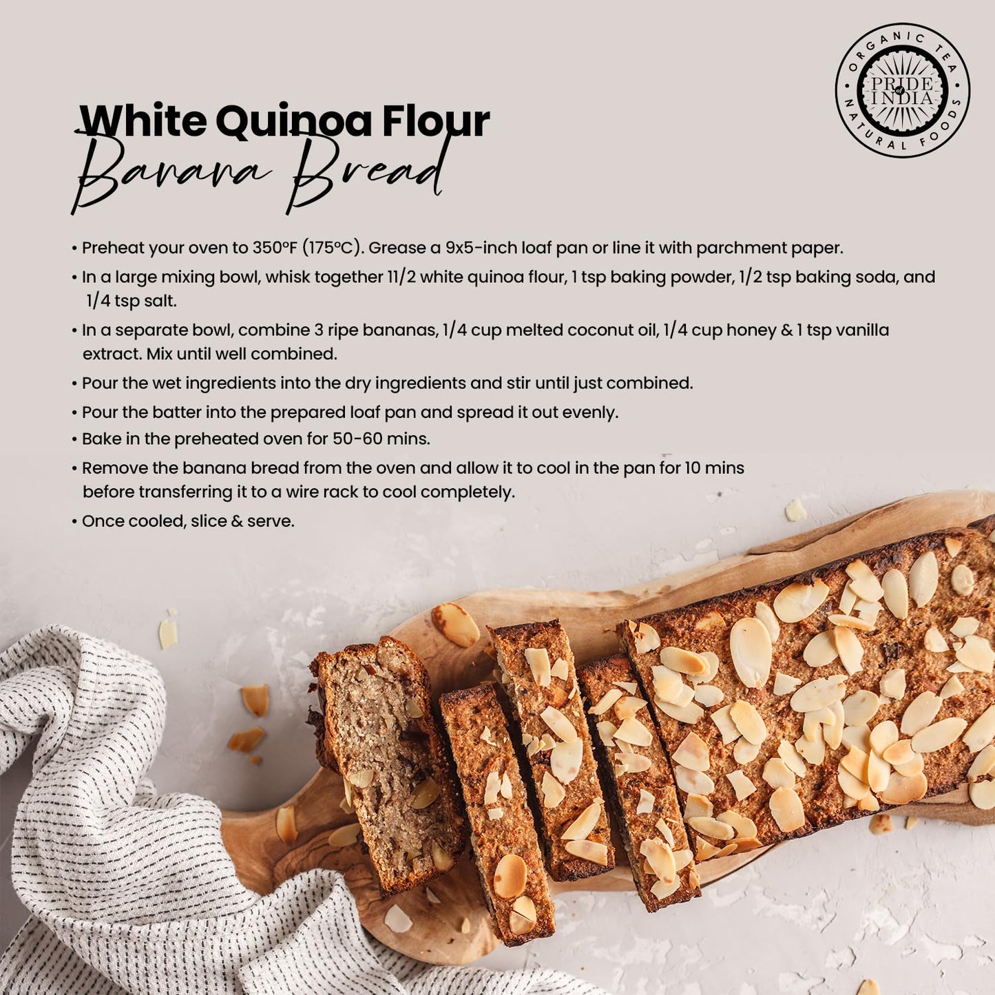 Pride of India- White Bolivian Quinoa Flour 1 lbs (454 gm) Nutty Earthy Taste Freshly Milled in Small Batches | Used for Baking Pizza Crust Thickening Agent Coating | Vegan, Gluten-Free