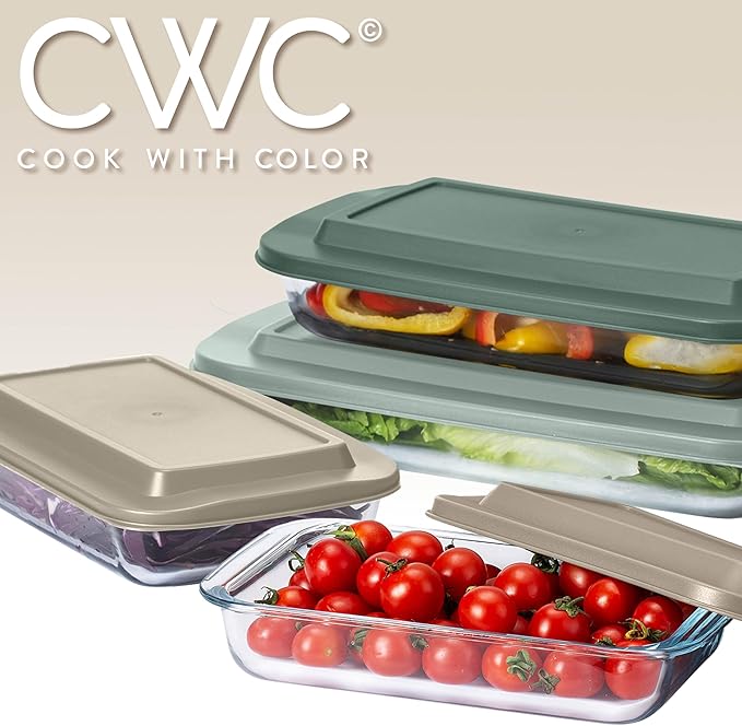 COOK WITH COLOR 8-Piece Deep Glass Baking Dish Set with Plastic Lids – Casserole and Food Storage Containers for Lasagna, Leftovers – Freezer-to-Oven, Microwave & Dishwasher Safe, Mint