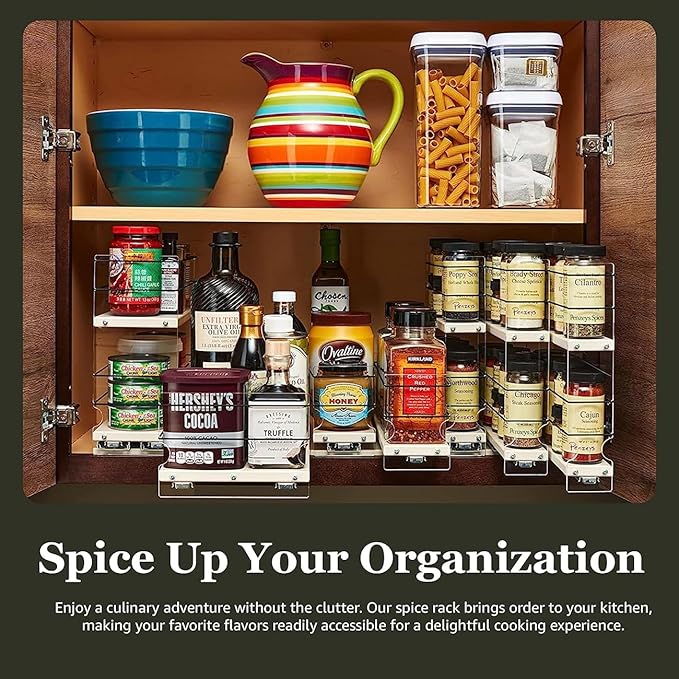 Vertical Spice Narrow Spice Rack -Sliding Spice Jars Organizer - Pantry Organizers & Storage - Slide Out Drawers for Kitchen Cabinets - Seasoning Caddy (2.3" W x 5.0" H x 10.6" D, Partially Assembled)