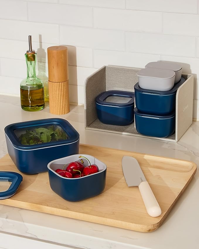 Caraway 25pc Glass Food Storage Set - Non-Toxic Ceramic-Coated Glass - Air Release Technology - Compact & Stackable Design - Mist