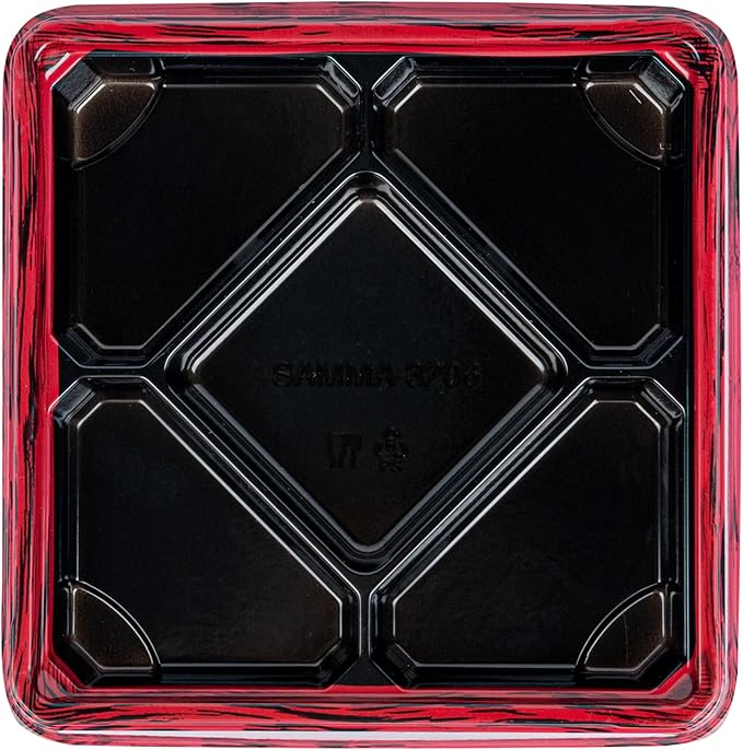 Restaurantware Bento Tek 18.6 Ounce Meal Prep Containers, 50 Disposable To Go Food Boxes - Lids Sold Separately, 5 Compartments, Red And Black Plastic Bento Lunch Boxes, Freezable, For Take Out
