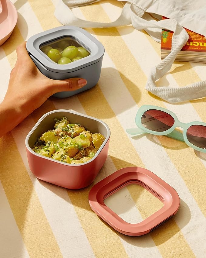 Caraway Mini Food Storage 11pc Set - Glass Storage Containers for Food - Non-Toxic Ceramic-Coated Glass - Air Release Technology - Compact & Stackable Design - Sage