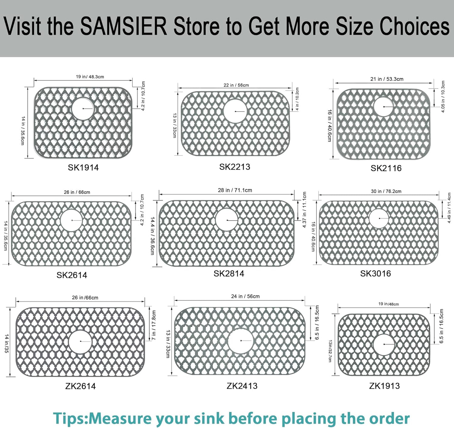Sink Protectors for Bottom of Kitchen Sink 13x11 &16x12 &19x14 &21x16 &22x13 &24x13 &28x14 &30x16, Large Farmhouse Silicone Mats Grid (26”x14”, Rear Drain)