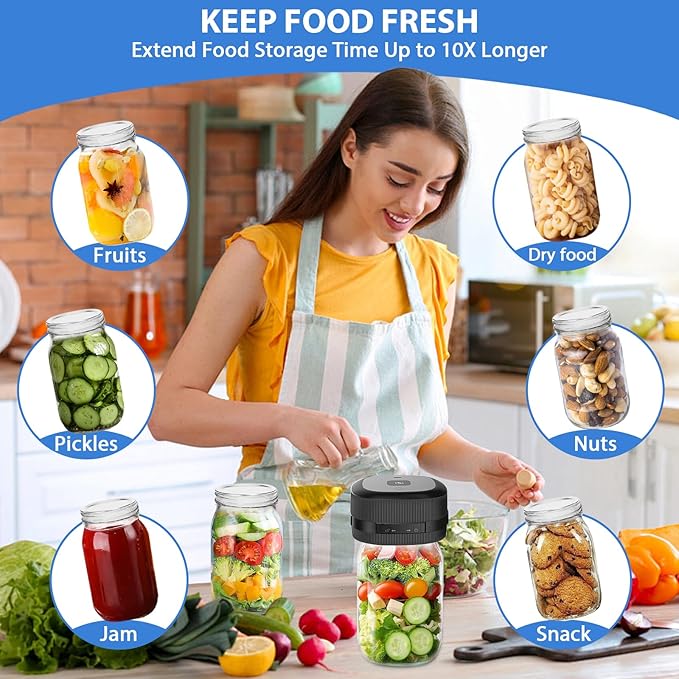 Yoobao Mason Jar Vacuum Sealer, 3 in 1 Electric Jar Sealer Kit for Regular or Wide Mouth Mason Jars, Vacuum Seal Bag, 10 Lids, Can Opener, Automatic Canning Sealing Machine for Food Storage
