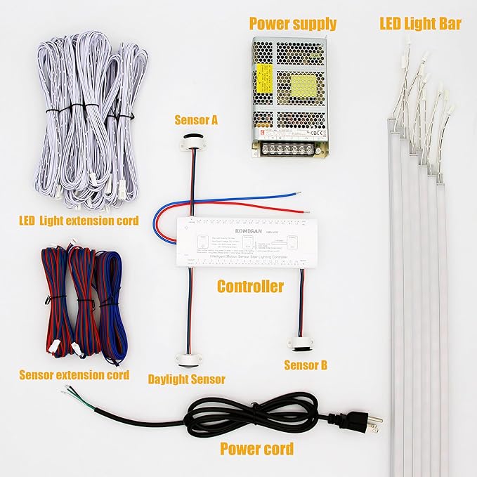 Motion-Activated Cascading Effect LED Stair Lighting Kit KMG-3233, 23.6" Aluminum Light Bar for Indoor Staircases (Warm White 3000K, 20 Stairs)