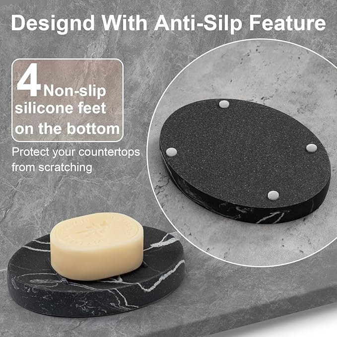 Soap Dish Bathroom Resin Marble Look Bar Soap Holder for Shower Soap Tray for Kitchen Sink 2 Pack(Marble Black)