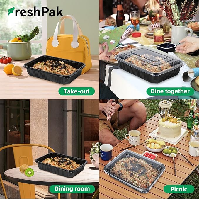 FRESHPAK Meal Prep Containers Reusable 40 Pack 47oz - Shrink Wrap Leakproof | BPA Free Freezer & Microwave Safe Meal Prep | Portion Control Leftovers Food Container with Lid | Catering Takeout Boxes