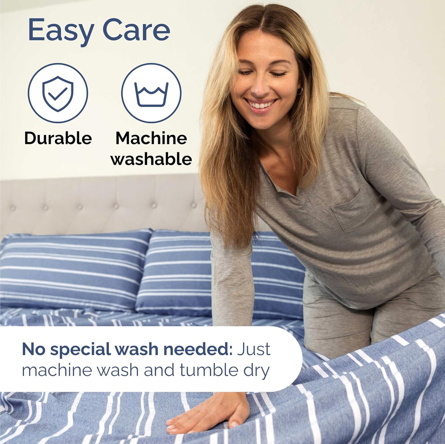 Twin Size 3 Piece Sheet Set - Comfy Breathable & Cooling Bed Sheets Set - Hotel Luxury Bedding for Women, Men, Kids, Teens, Boys & Girls - Deep Pockets, Soft, Wrinkle Free - Oeko-Tex - Blue Stripes 3