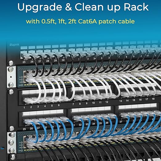 Rapink Patch Cables Cat6/ Cat6a 3ft (24 Pack) Slim, Cat6a Ethernet Patch Cable 10G Support, Snagless Cat 6 Patch Cable for Patch Panel to Switch, Flexiable Cat6 Ethernet Cable Blue