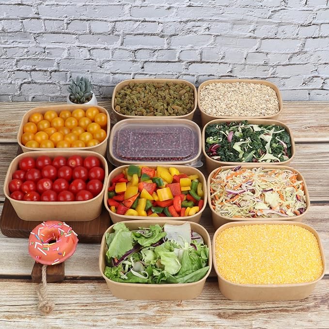 28 oz Disposable Kraft paper bowls with lids, Rectangle Food containers Soup Bowls Party Supplies Treat Bowls 50 Pack
