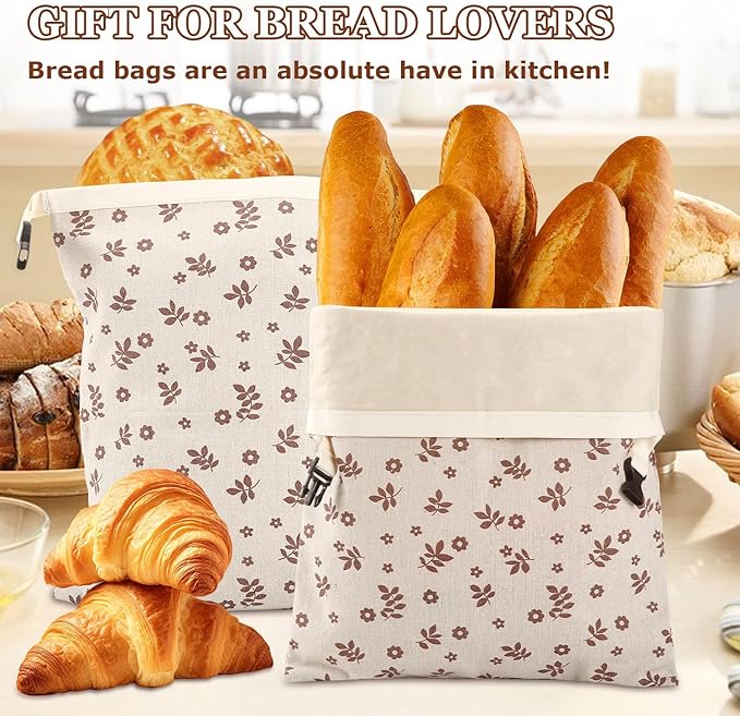 Reusable Sourdough Beeswax Bread Bags (2 Pack) - Beeswax Bag for Homemade Bread Storage, Coffee Leaf Print Design Storage Bag to Keep Freshand and Upgrade Large Capacity Portable