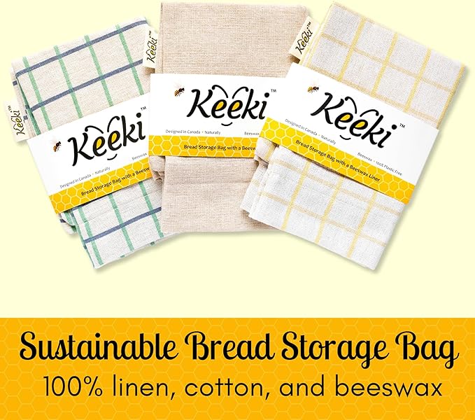 Keeki Bag - The Original Beeswax Lined Bread Bag for Homemade & Sourdough | Reusable Linen Bread Storage | Beeswax Wrap Alternative | Plastic-Free Storage w/Wide Drawstring Closure (Yellow)