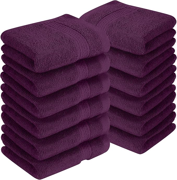 RIVERSIDE 12 Pack Premium 100% Cotton Face Washcloths, 600 GSM, 12 x 12 Inches, Soft, Absorbent Towels for Body & Shower, Bathroom Wash Clothes, Durable Face Towels Set for Spa, Gym, Purple Passion