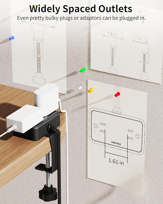 Desk Clamp Power Strip, Desktop Mount Charging Station with 4 Outlets 4 USB Ports (2 USB C), 10Ft Under Desk Power Strip, Fits 2.75" Tabletop Edge, Extension Cord for Home Office, Black