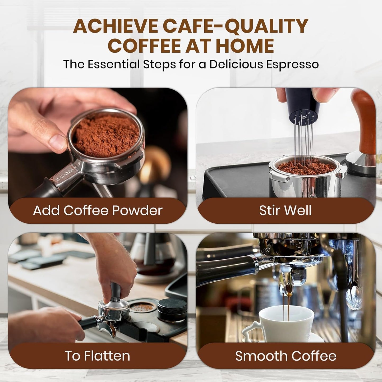 Espresso Accessories Kit β WDT Distribution Tool & 58mm Espresso Dosing Funnel for Baristas β 0.35mm Needle Stirrer with Extra Replaceable Needles, Handle & Storage Pouch