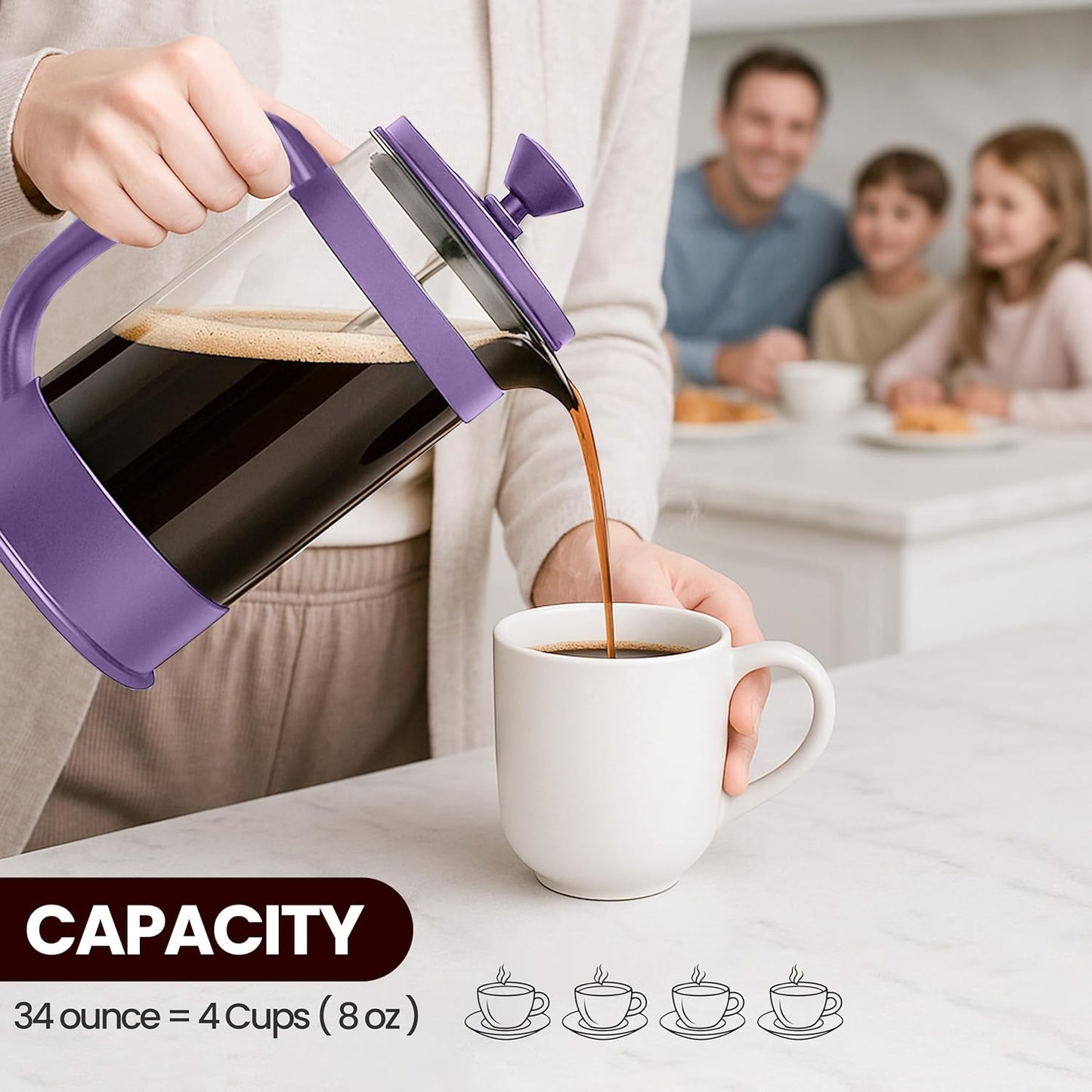 Utopia Kitchen 34 Ounce 1 Liter French Press Coffee Maker, Tea Maker, Travel Coffee Presses, Heat Resistant Thickened Borosilicate Coffee Pot for Camping Travel Gifts, Plum Pack of 1