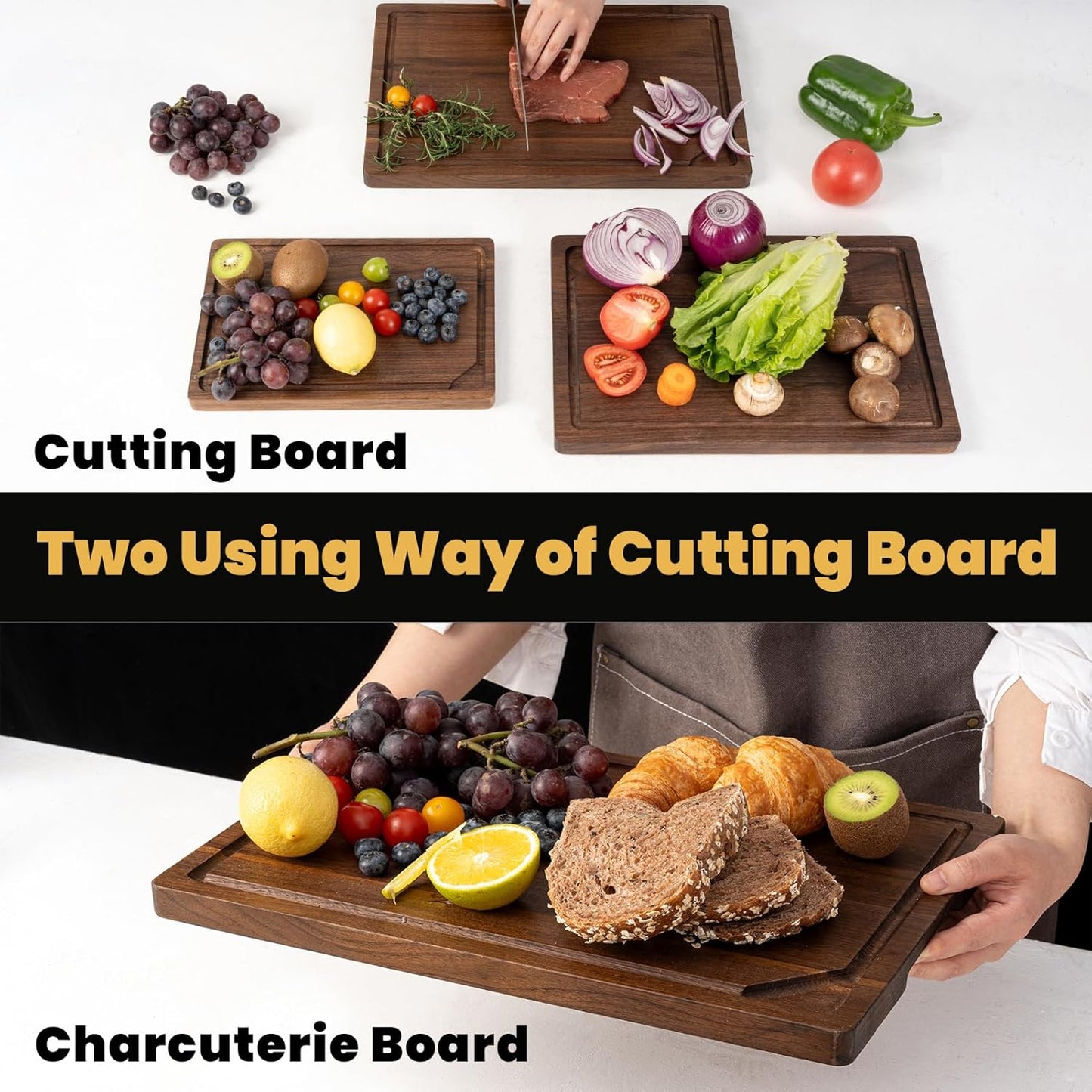 Heimlove 24x18 Walnut Cutting Board, Wooden Cutting Boards for Kitchen, Large Butcher Block Cutting Board, Wood Cutting Boards for Kitchen with Juice Groove, Gift for Festival, Wedding(Gift Box)