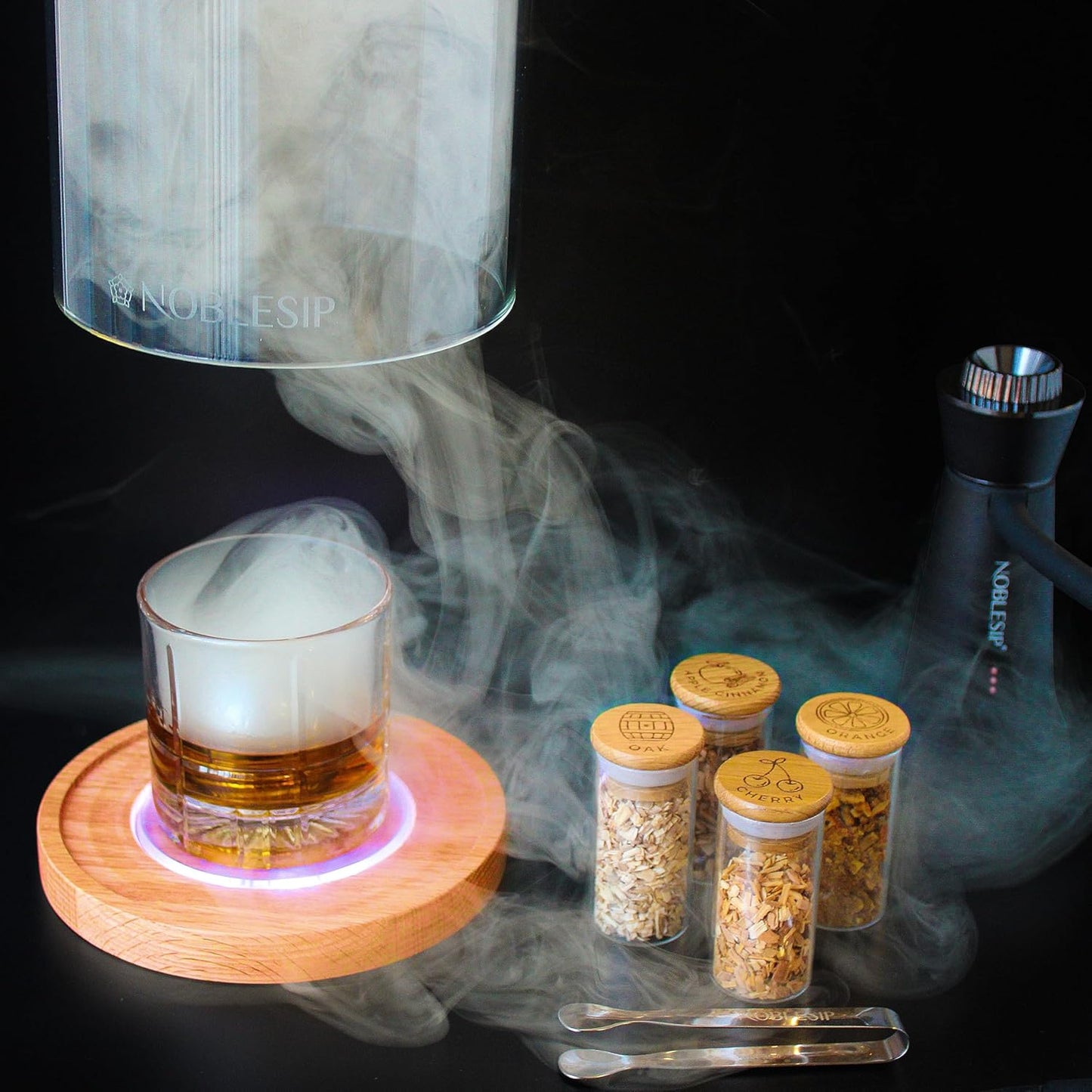Cocktail Smoker Kit with Glass Dome, Wood Chips for Smoking Drinks and Food ๐ฃ๐ฅ๐๐ ๐๐จ๐ "Smoky Crown". Add smoky flavors to Whiskey, Bourbon, Old Fashioned, Cheese, Charcuterie, Deserts
