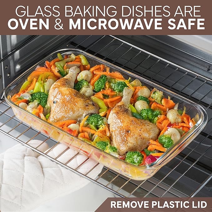 COOK WITH COLOR 8 PC. Glass Baking Dish Set with Lids - Deep Casserole Dish, Glass Food Container, Oven, Freezer and Microwave Safe, Clear Container, Brown