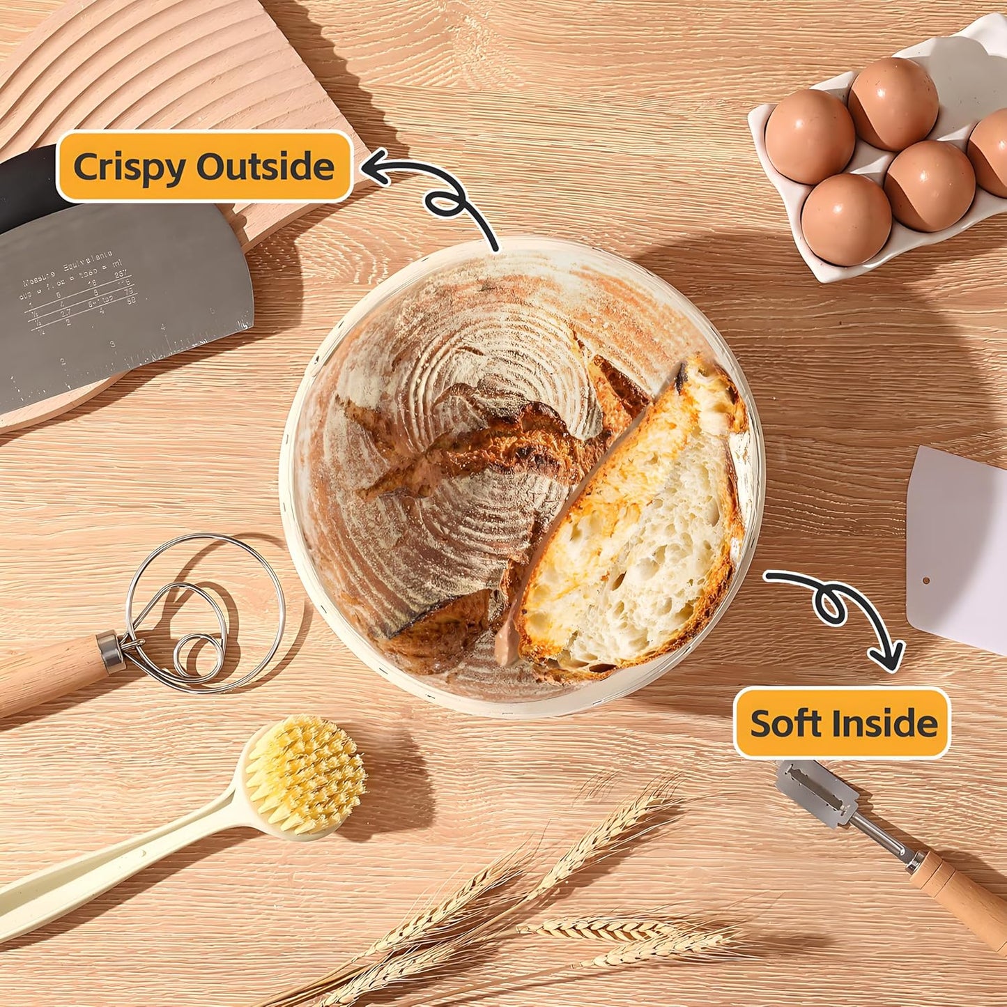 Banneton Bread Proofing Basket,9 Inch Round Banneton Basket, Sourdough Bread Baking Supplies with Cloth Liners for Making Beautiful Bread