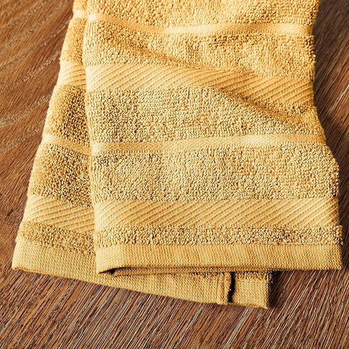 KitchenAid Albany Kitchen Towel 4-Pack Set, Orange Sorbet Yellow/White, 16"x26"