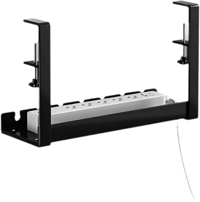 Under Desk Cable Management Tray, Upgraded Wire Management No Drill No Screws, Cable Tray with Clamp for Desk Wire Management, Computer Cable Rack for Office ﻿ (Black)