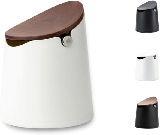CREMA Coffee Products Arc Knock Box | Holds 12–16 Espresso Pucks| Durable,Stain-ResistantBuild withNon-Slip Base|Elegant WalnutPlastic Lid Design| EasyClean-Up &Moisture Control|White Finish