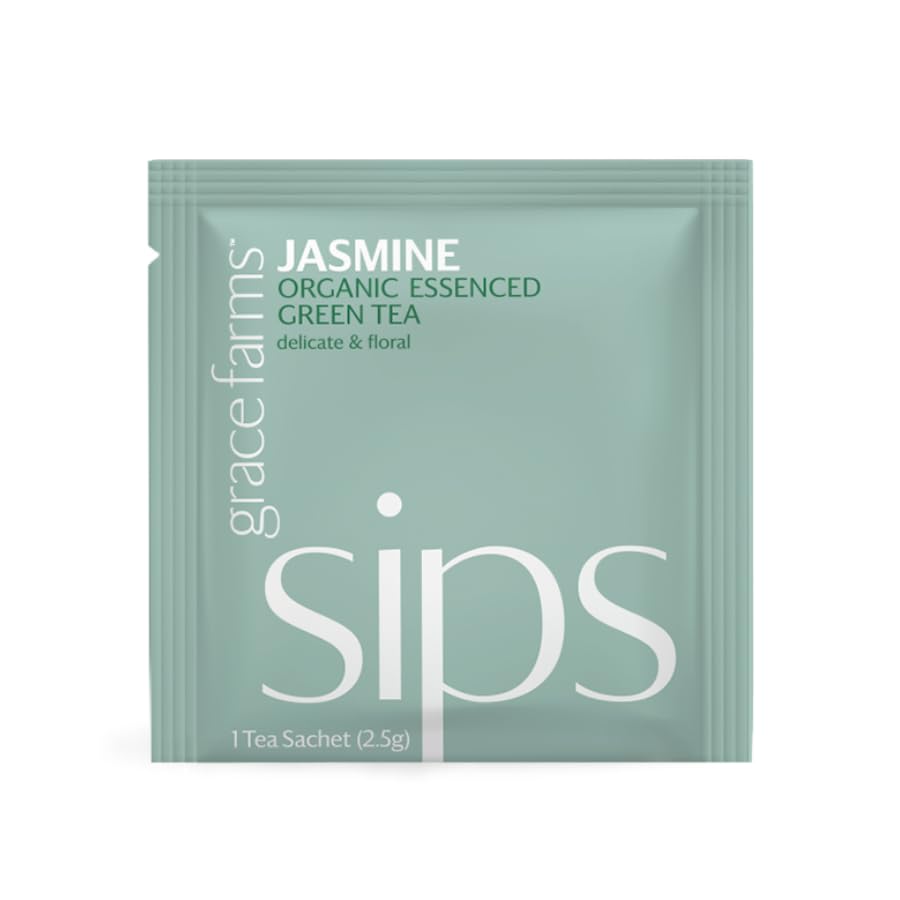 Grace Farms Organic JASMINE Green Tea (100 Enveloped Pyramid Sachets w/String & Tag) | Fragrant and Sweet | Fairtrade and Kosher Certified | Best Green Tea | Gives Back 100% of Profits