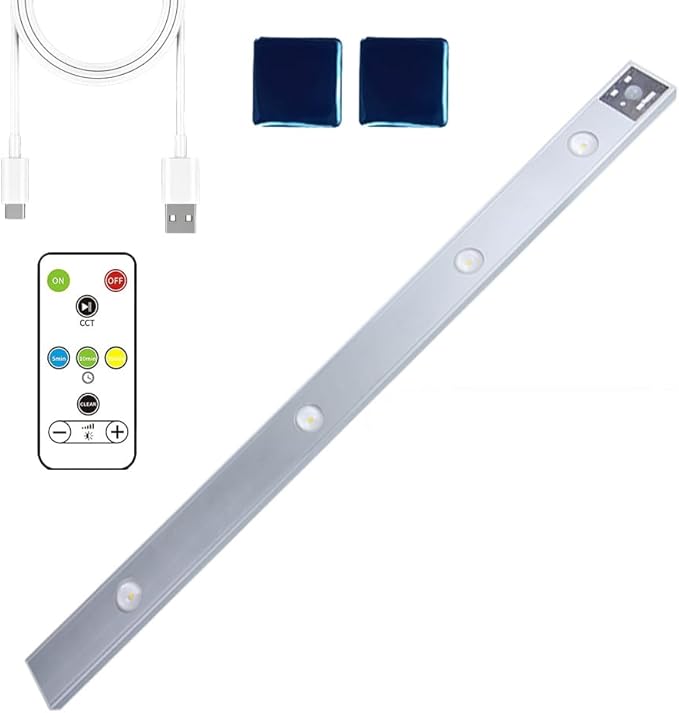 Punch-Free Smart Sensor Magnetic Rechargeable LED Lights, LED Intelligent Human Body Induction Wireless Magnetic Long Night Light,Adjustable 3 Color Light for Hallway, Stairway, Closet (23.6in)